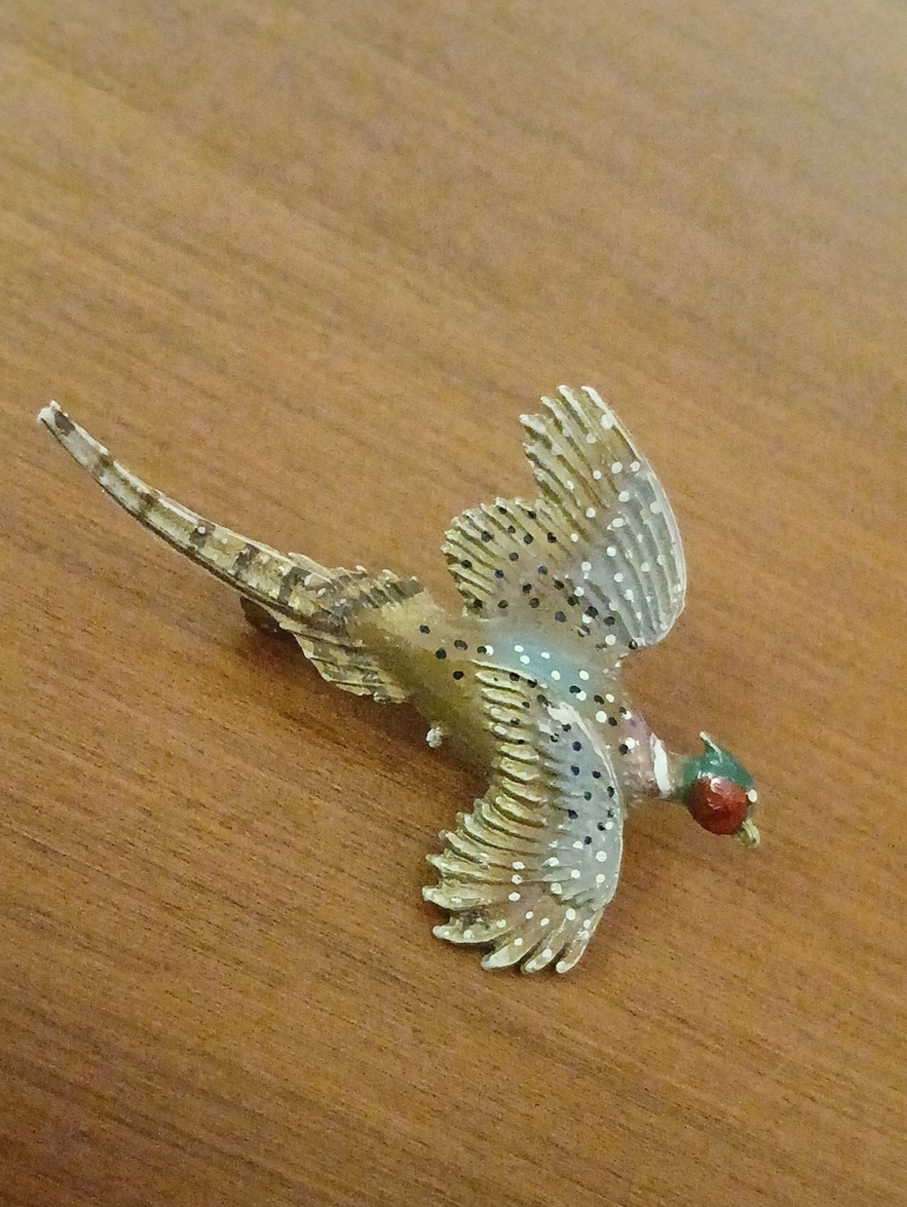 Vintage Plastic Decorative Pheasant Bird Figurine Brooch 2"
